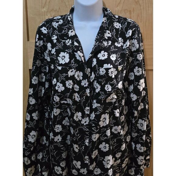 Calvin Klein Womens Black & White Floral Button-Up Blouse Long Sleeve Size M - Picture 3 of 10